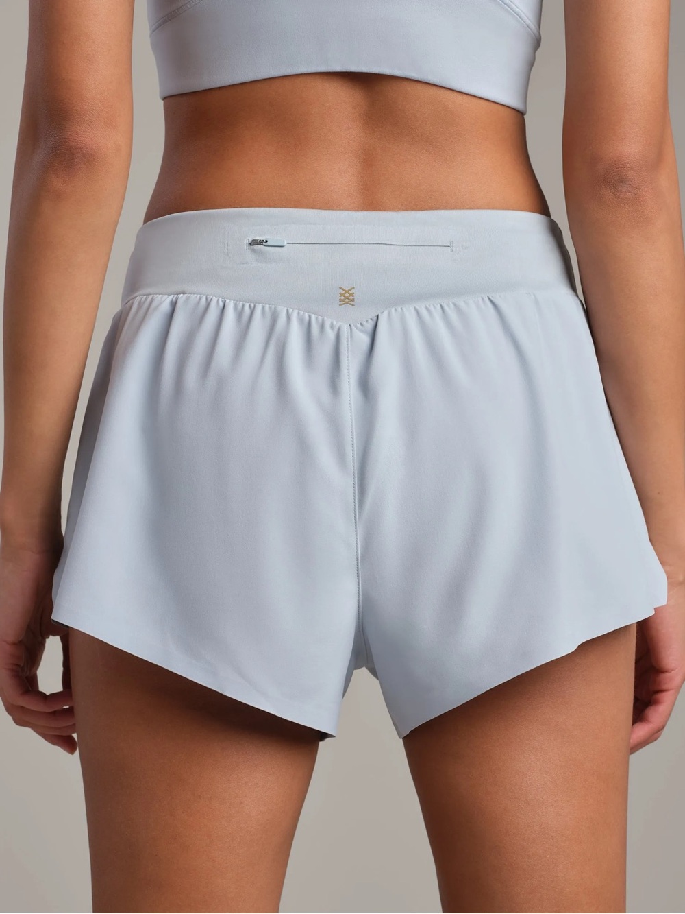 RHONE Women's Grey Performance Running Shorts with Back Zip